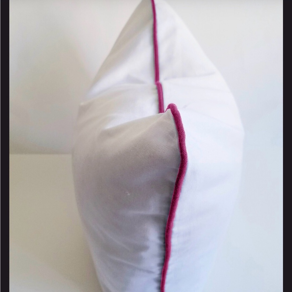 White Pillow Cover with Pink Trim